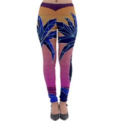 Abstract 3d Art Holiday Island Palm Tree Pink Purple Summer Sunset Water Lightweight Velour Leggings by Cemarart