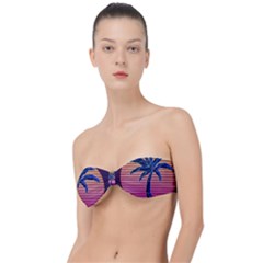 Abstract 3d Art Holiday Island Palm Tree Pink Purple Summer Sunset Water Classic Bandeau Bikini Top  by Cemarart