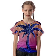 Abstract 3d Art Holiday Island Palm Tree Pink Purple Summer Sunset Water Kids  Cut Out Flutter Sleeves by Cemarart