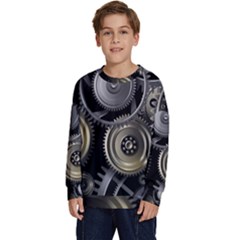 Abstract Style Gears Gold Silver Kids  Crewneck Sweatshirt by Cemarart