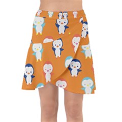 Cute Penguin Funny Pattern Wrap Front Skirt by Grandong