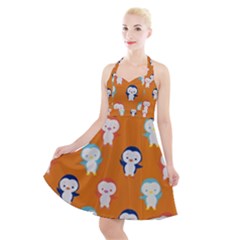 Cute Penguin Funny Pattern Halter Party Swing Dress  by Grandong