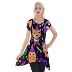 Fun Halloween Monsters Short Sleeve Side Drop Tunic by Grandong