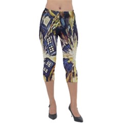 Tardis Doctor Who Pattern Lightweight Velour Capri Leggings  by Cemarart