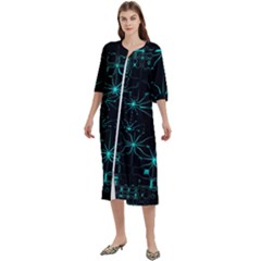 Space Time Abstract Pattern Alien Dark Green Pattern Women s Cotton 3/4 Sleeve Night Gown by Cemarart