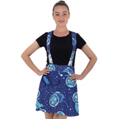 Cat Astronaut Space Suit Pattern Velvet Suspender Skater Skirt by Cemarart