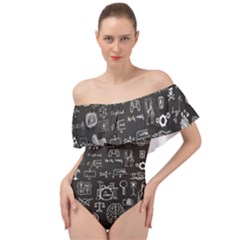 Doodle Art Chemistry Art Off Shoulder Velour Bodysuit  by Cemarart