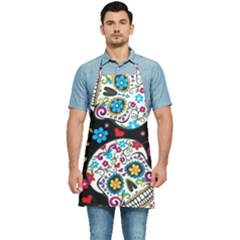 Sugar Skull Black Olorful Flower Kitchen Apron by Cemarart