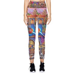 Arabian Street Art Colorful Peacock Tiger Man Parrot Horse Dancer Fantasy Pocket Leggings  by Cemarart