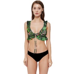 Sloth In Jungle Art Animal Fantasy Low Cut Ruffle Edge Bikini Top by Cemarart