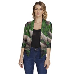 Sloth In Jungle Art Animal Fantasy Women s Draped Front 3/4 Sleeve Shawl Collar Jacket by Cemarart