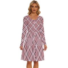 Pink Burberry, Abstract Long Sleeve Dress With Pocket by nateshop