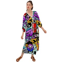 Cartoon Graffiti, Art, Black, Colorful Grecian Style  Maxi Dress by nateshop