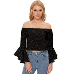 Simple Starry Sky, Alone, Black, Dark, Nature Off Shoulder Flutter Bell Sleeve Top by nateshop