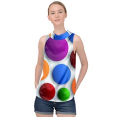 Abstract Dots Colorful High Neck Satin Top by nateshop