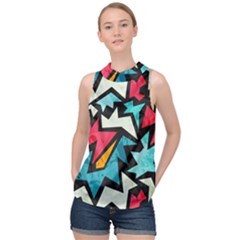 Abstract, Colorful, Colors High Neck Satin Top by nateshop