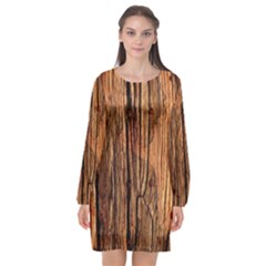 Brown Wooden Texture Long Sleeve Chiffon Shift Dress  by nateshop