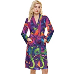 Colorful Floral Patterns, Abstract Floral Background Long Sleeve Velvet Robe by nateshop