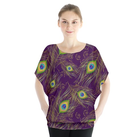 Feathers, Peacock, Patterns, Colorful Batwing Chiffon Blouse by nateshop