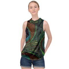 Peacock Feathers, Feathers, Peacock Nice High Neck Satin Top by nateshop