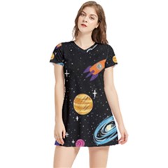 Space Cartoon, Planets, Rockets Women s Sports Skirt by nateshop