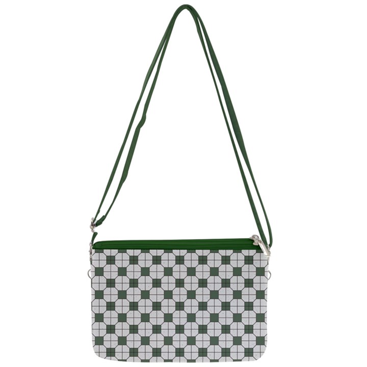 Retro Traditional Vintage Geometric Flooring Green Double Gusset Crossbody Bag