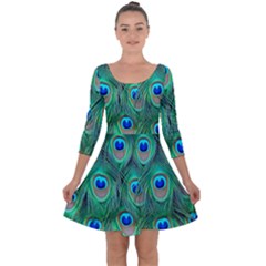 Feather, Bird, Pattern, Peacock, Texture Quarter Sleeve Skater Dress by nateshop