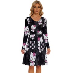 Hello Kitty, Pattern, Supreme Long Sleeve Dress With Pocket by nateshop