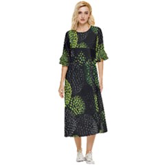 Berry,note, Green, Raspberries Double Cuff Midi Dress by nateshop