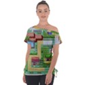 Pixel Map Game Off Shoulder Tie-Up T-Shirt View1