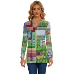 Pixel Map Game Long Sleeve Drawstring Hooded Top by Cemarart