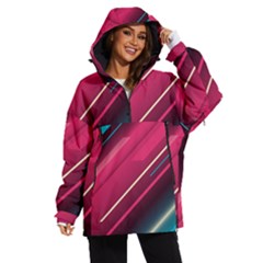 Pink-blue Retro Background, Retro Backgrounds, Lines Women s Ski And Snowboard Jacket by nateshop