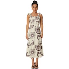 Retro Floral Texture, Light Brown Retro Background Tie-strap Tiered Midi Chiffon Dress by nateshop