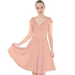 Peach Fuzz 2024 Cap Sleeve Front Wrap Midi Dress by dressshop