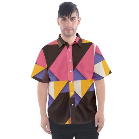 Retro Colorful Background, Geometric Abstraction Men s Short Sleeve Shirt by nateshop