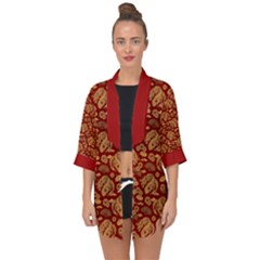 Vintage Dragon Chinese Red Amber Open Front Chiffon Kimono by DimSum