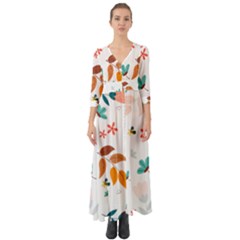 Flowers Leaves Background Floral Button Up Boho Maxi Dress by Grandong