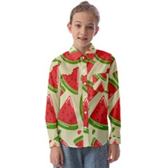 Cute Watermelon Seamless Pattern Kids  Long Sleeve Shirt by Grandong