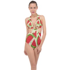 Cute Watermelon Seamless Pattern Halter Front Plunge Swimsuit by Grandong