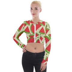 Cute Watermelon Seamless Pattern Long Sleeve Cropped Velvet Jacket by Grandong