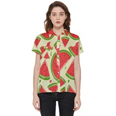 Cute Watermelon Seamless Pattern Short Sleeve Pocket Shirt by Grandong