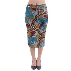 Authentic Aboriginal Art - Wetland Dreaming Midi Pencil Skirt by hogartharts