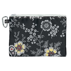 Black Background With Gray Flowers, Floral Black Texture Canvas Cosmetic Bag (xl) by nateshop