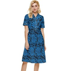 Blue Floral Pattern Floral Greek Ornaments Button Top Knee Length Dress by nateshop