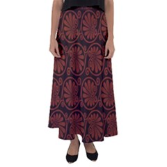 Brown Floral Pattern Floral Greek Ornaments Flared Maxi Skirt by nateshop