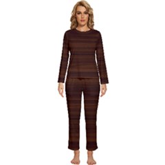 Dark Brown Wood Texture, Cherry Wood Texture, Wooden Womens  Long Sleeve Lightweight Pajamas Set by nateshop