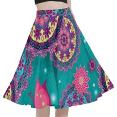 Floral Pattern, Abstract, Colorful, Flow A-line Full Circle Midi Skirt With Pocket by nateshop