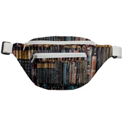 Assorted Title Of Books Piled In The Shelves Assorted Book Lot Inside The Wooden Shelf Fanny Pack by Bedest