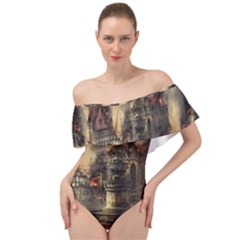 Braunschweig City Lower Saxony Off Shoulder Velour Bodysuit  by Cemarart