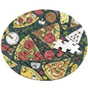 Seamless Pizza Slice Pattern Illustration Great Pizzeria Background Wooden Puzzle Round View2